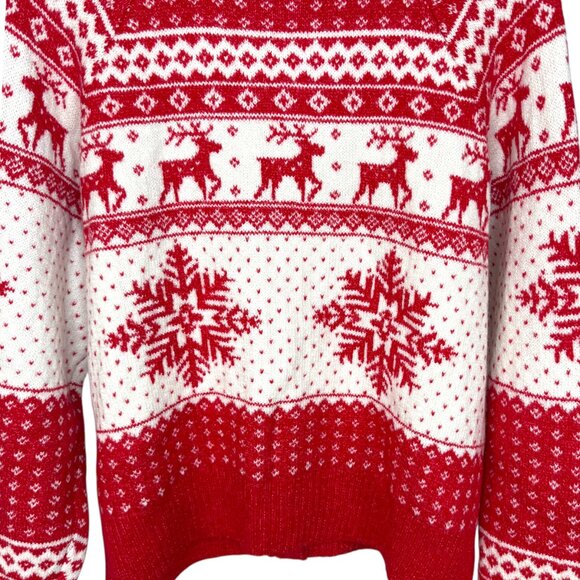 Old Navy red & white reindeer & snowflakes sweater button front Size XL - Picture 14 of 15
